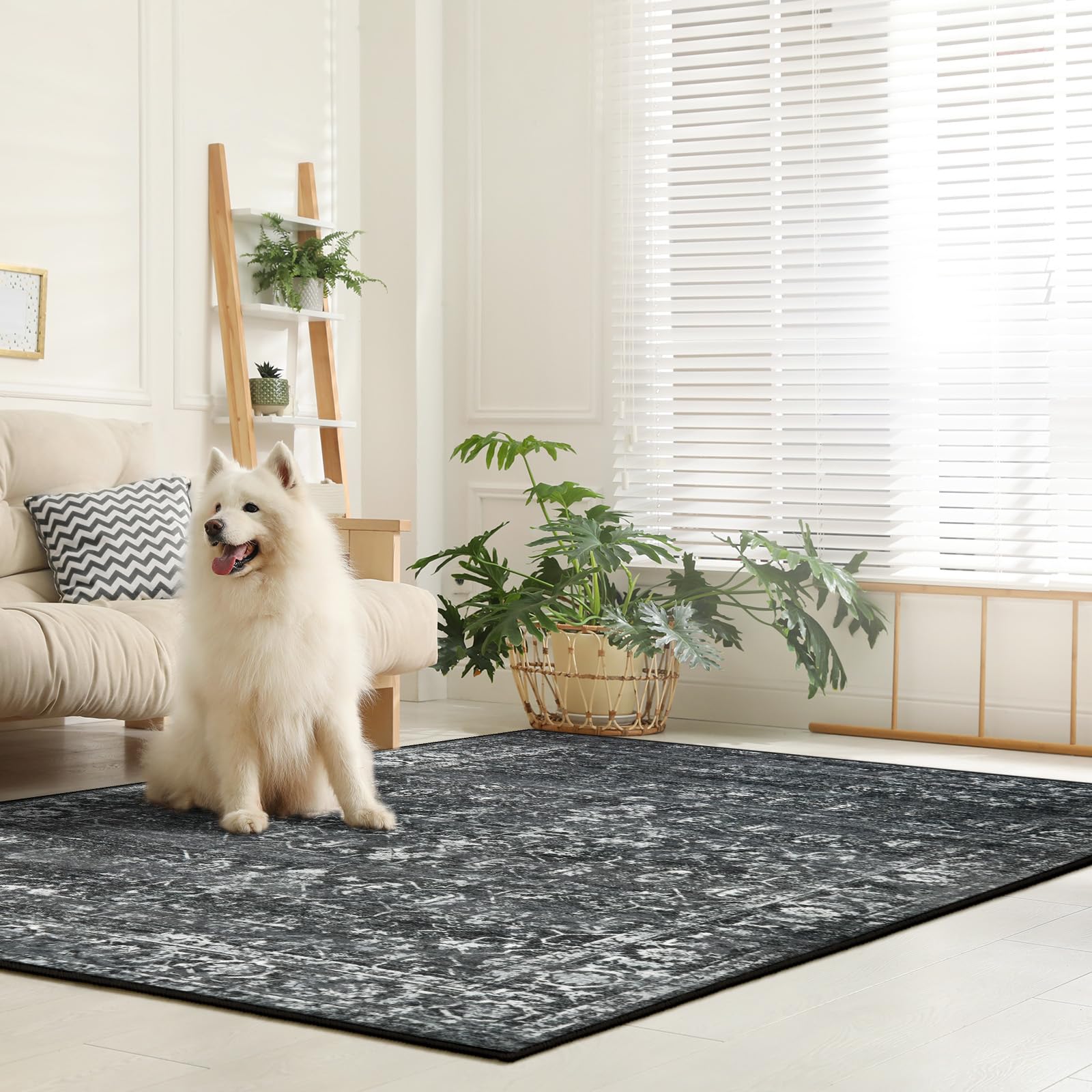 Lahome 8X10 Area Rugs For Living Room Washable Rugs 8X10 Black Large Rug Indoor Carpet, Vintage Distressed Rug Soft Non Slip Are