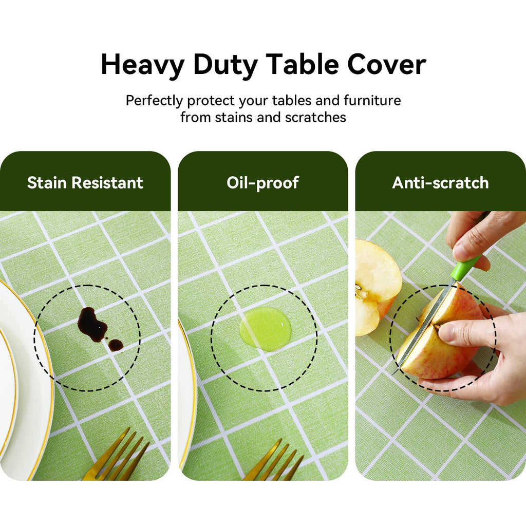 Romanstile Square Vinyl Pvc Tablecloth, 100% Waterproof Buffalo Plaid Plastic Table Cloth, Oil Proof Heavy Duty Wipeable Table Covers For Dining, Picnic, Outdoor - 54 X 54 Inch, Green