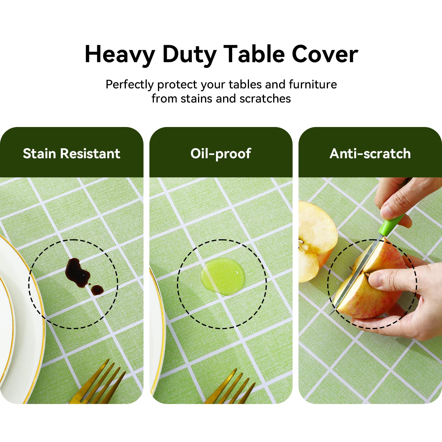 Romanstile Square Vinyl Pvc Tablecloth, 100% Waterproof Buffalo Plaid Plastic Table Cloth, Oil Proof Heavy Duty Wipeable Table Covers For Dining, Picnic, Outdoor - 54 X 54 Inch, Green