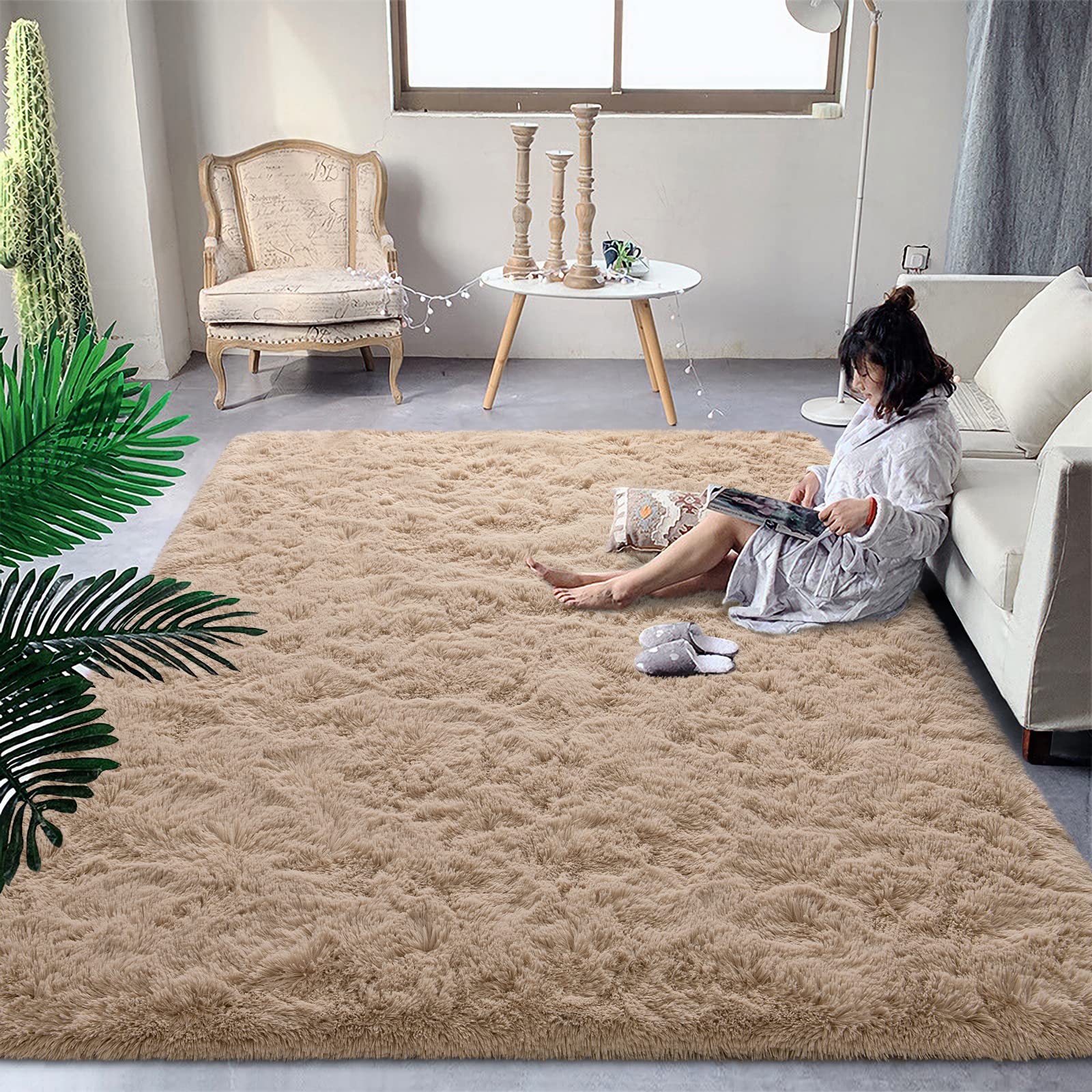 DweIke Super Soft Shaggy Rugs Fluffy Carpets, 3x5 ft, Beige Area Rug for Living Room Bedroom Girls Kids Room Nursery Home Decor,