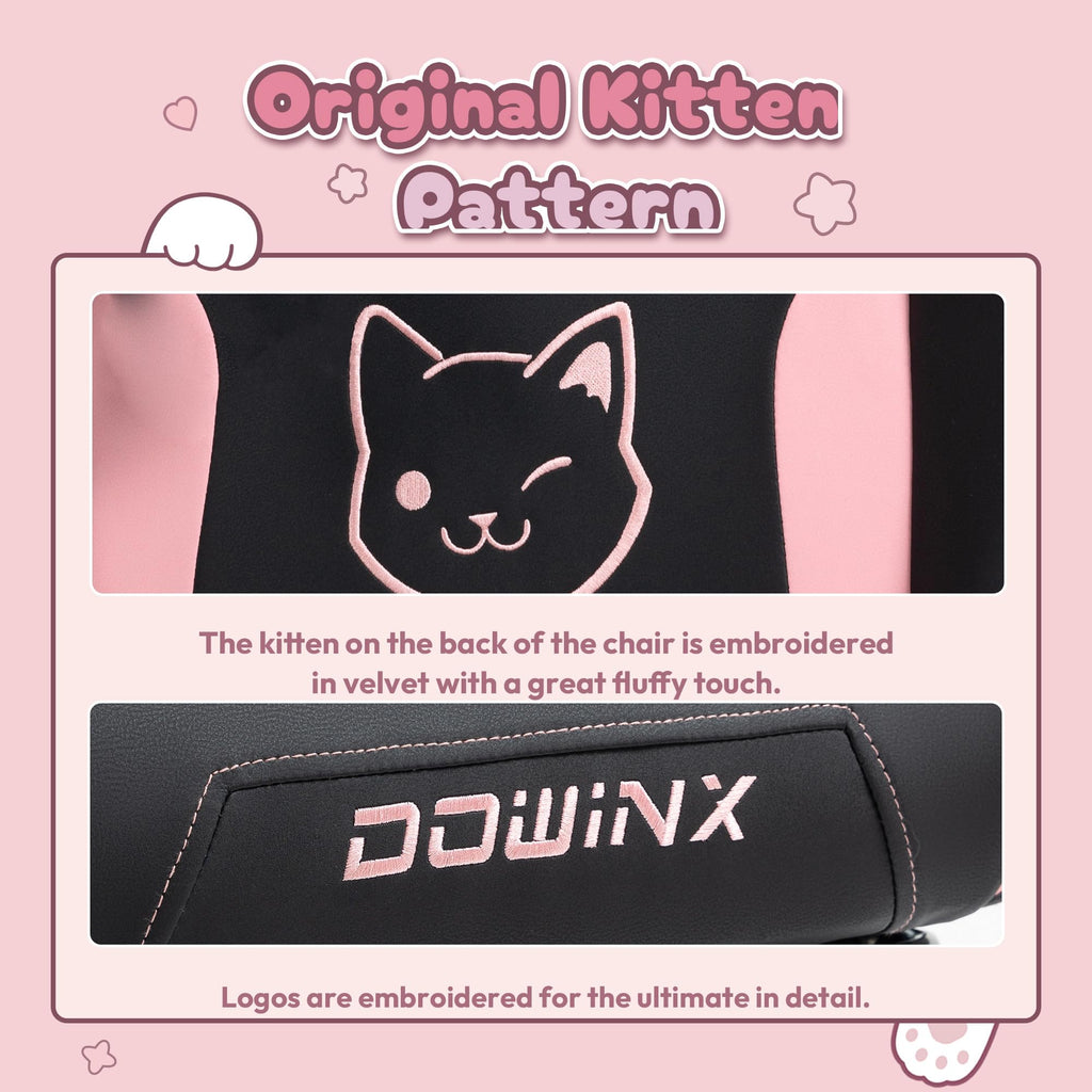 Dowinx Gaming Chair Cute With Cat Ears And Massage Lumbar Support, Ergonomic Computer Chair For Girl With Footrest And Headrest, Comfortable Reclining Game Chair 290Lbs For Adult, Teen, Black