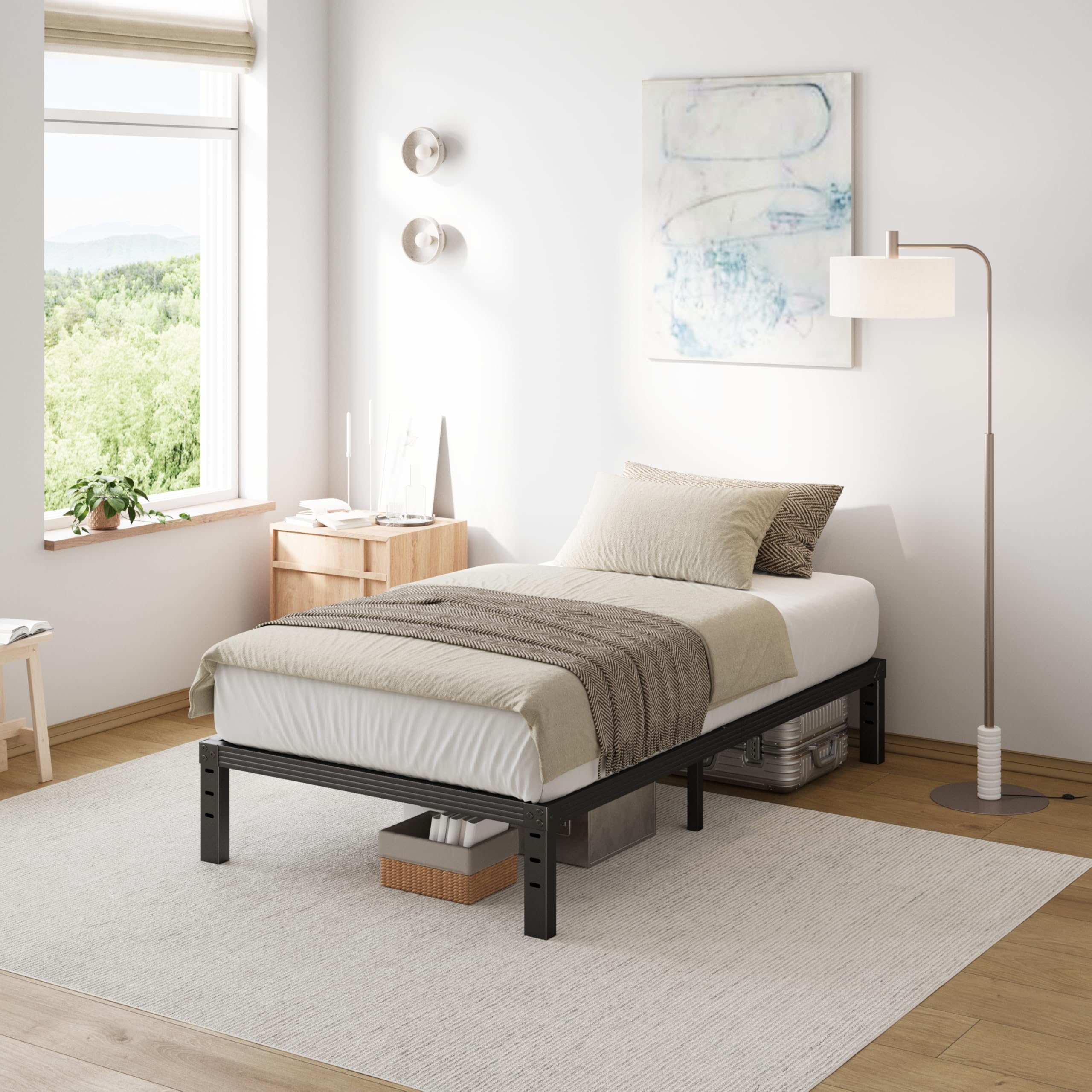 Comasach Twin Size Bed Frame 12' High Heavy Duty Platform Bed Frame,Sturdy Steel Frame,No Box Spring Needed,Noise-Free,Easy Assembly