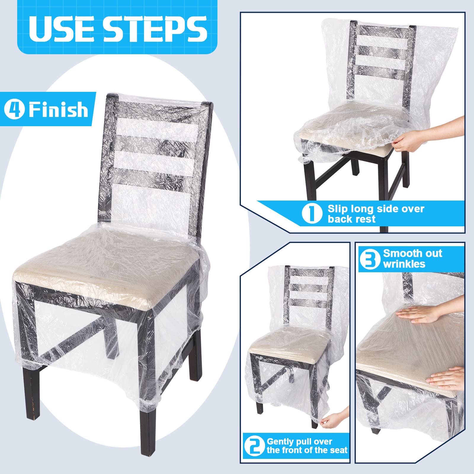 Remagr Clear Plastic Dining Chair Covers ? 8 Pieces Waterproof Protectors for 21x20 Inch Chairs