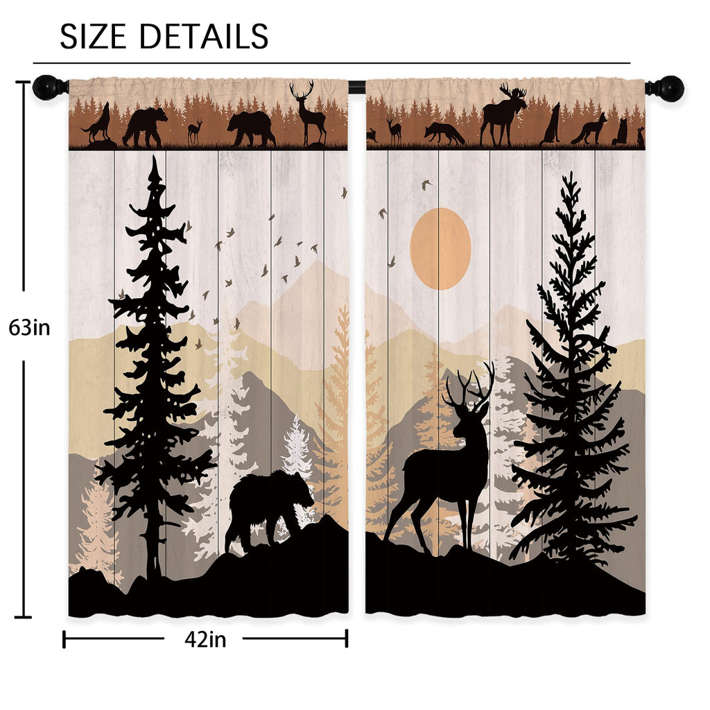 Laifzere Farmhouse Forest Cabin Curtains, Curtains Rustic Wooden Window Curtains 42X63 Inch For Bedroom Living Room Decor, Tree
