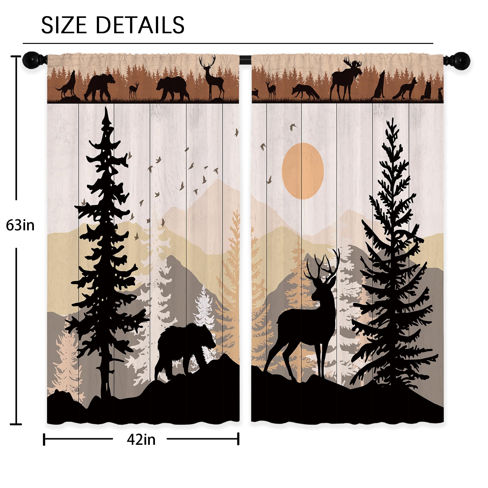 Laifzere Farmhouse Forest Cabin Curtains, Curtains Rustic Wooden Window Curtains 42X63 Inch For Bedroom Living Room Decor, Tree