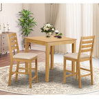 East West Furniture PBCF3-OAK-C 3 Piece Counter Height Pub Set for Small Spaces Contains a Square Kitchen Table and 2 Linen Fabric Dining Room Chairs, 36x36 Inch, Oak