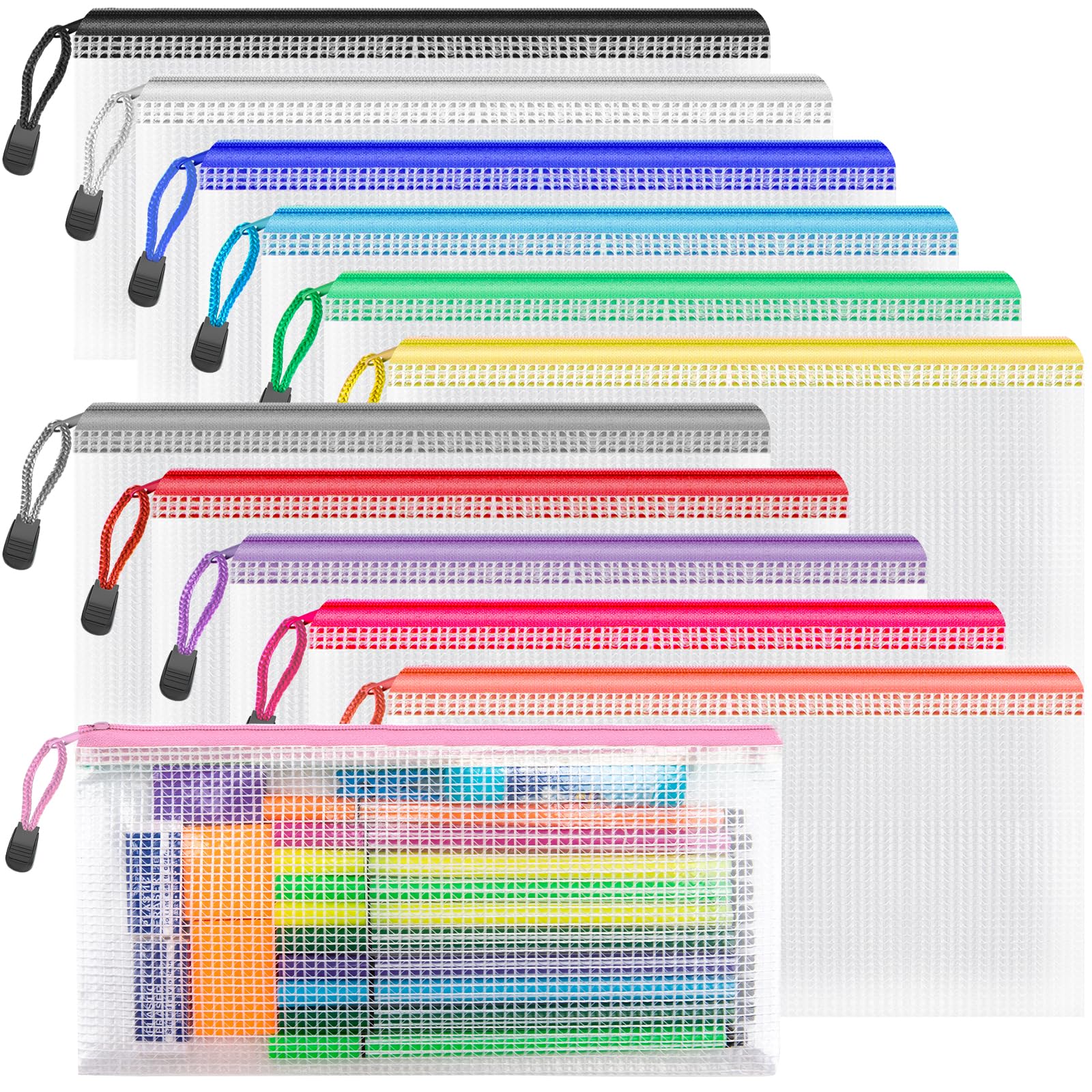 Umriox Zipper Pencil Pouches, 9.2 X 4.7 In (12 Colors, 12 Pack), Pencil Pouches Bulk, Clear Pencil Pouch For Office Supplies Cos
