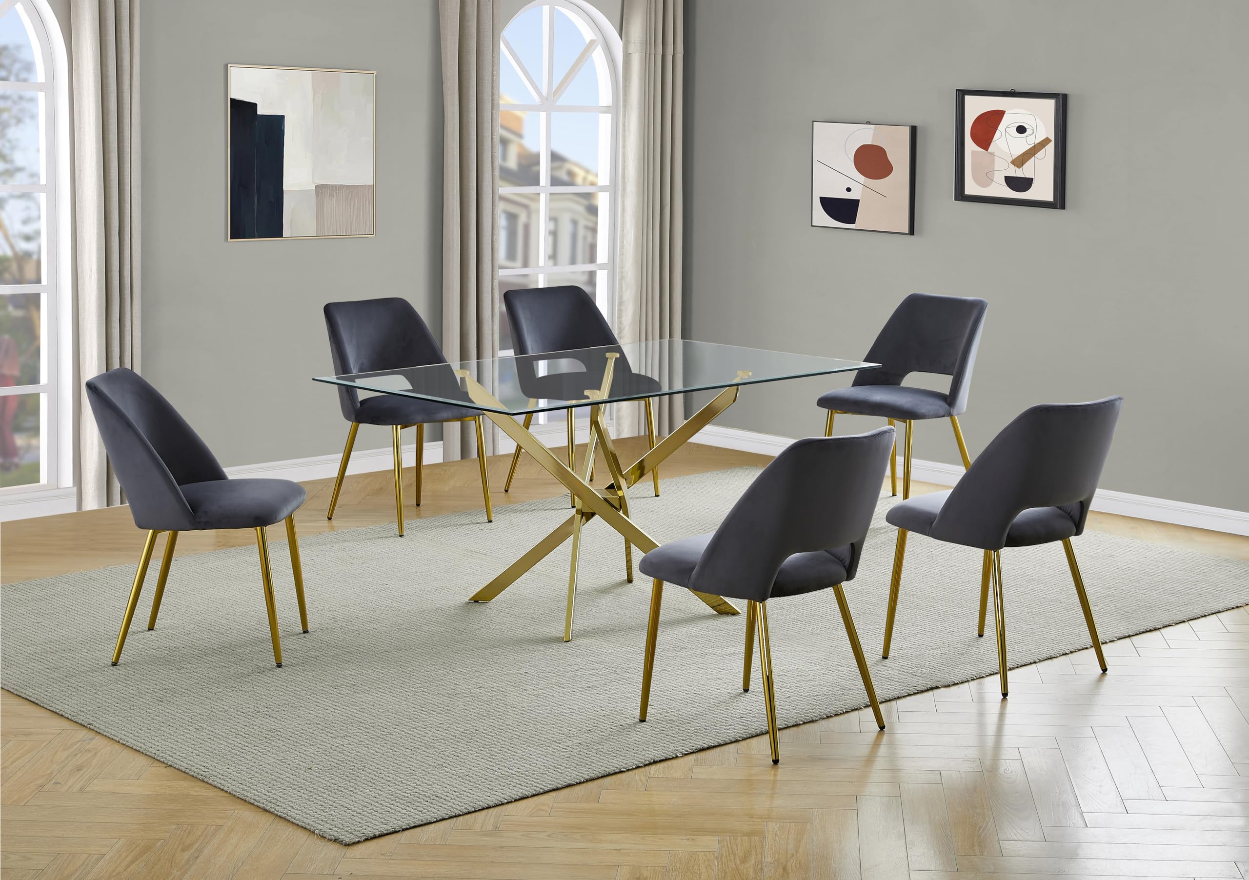 Best Quality Furniture D234-Sc226/7/8/9 Dining Set, 7-Piece, Dark Gray