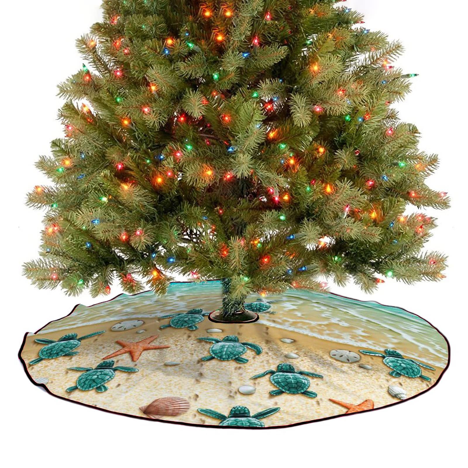 M Yescustom Sea Turtle Christmas Tree Skirt Beach Xmas Tree Mat Starfish Conch Shell Farmhouse Rustic Party Home Decoration Hall