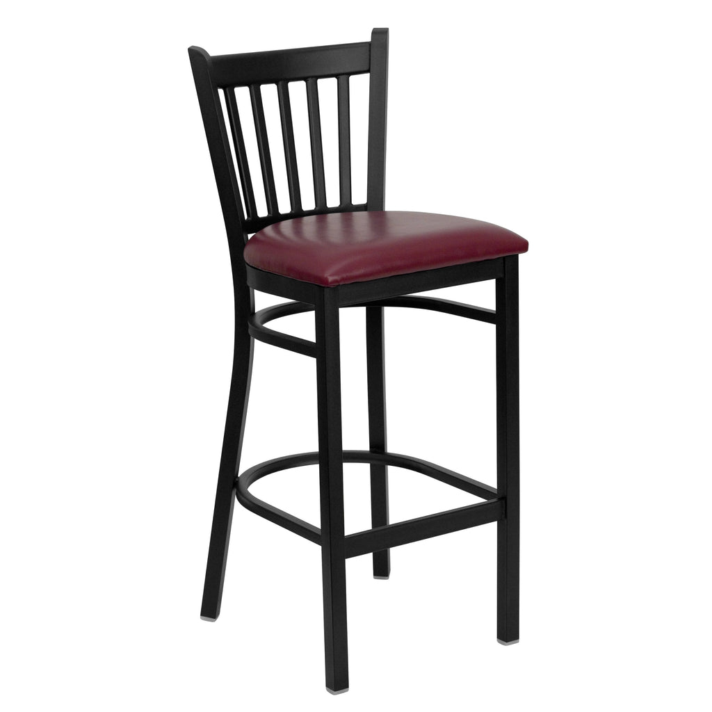 Flash Furniture HERCULES Series Black Vertical Back Metal Restaurant Barstool - Burgundy Vinyl Seat