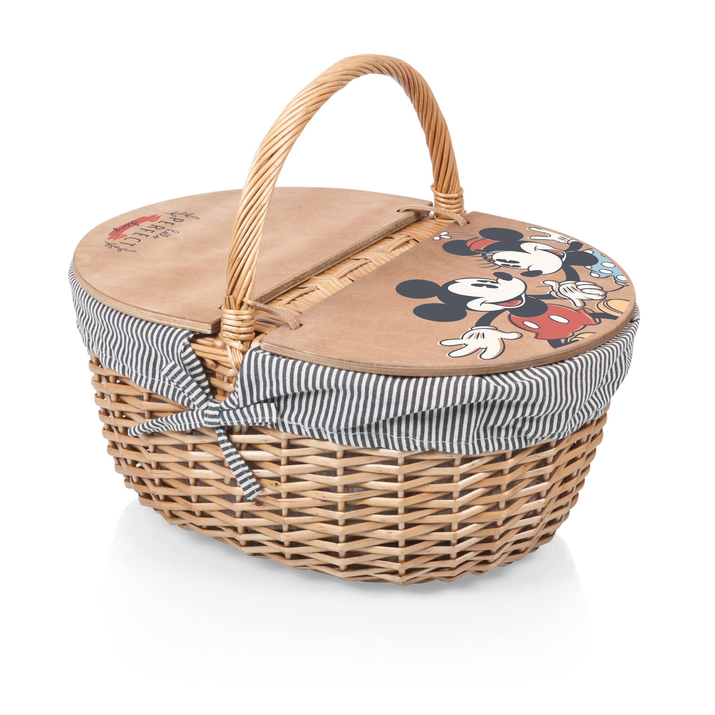 Picnic Time Disney Mickey Mouse & Minnie Mouse Country Vintage Picnic Basket With Lid, Wicker Picnic Basket For 2, (Navy Blue &
