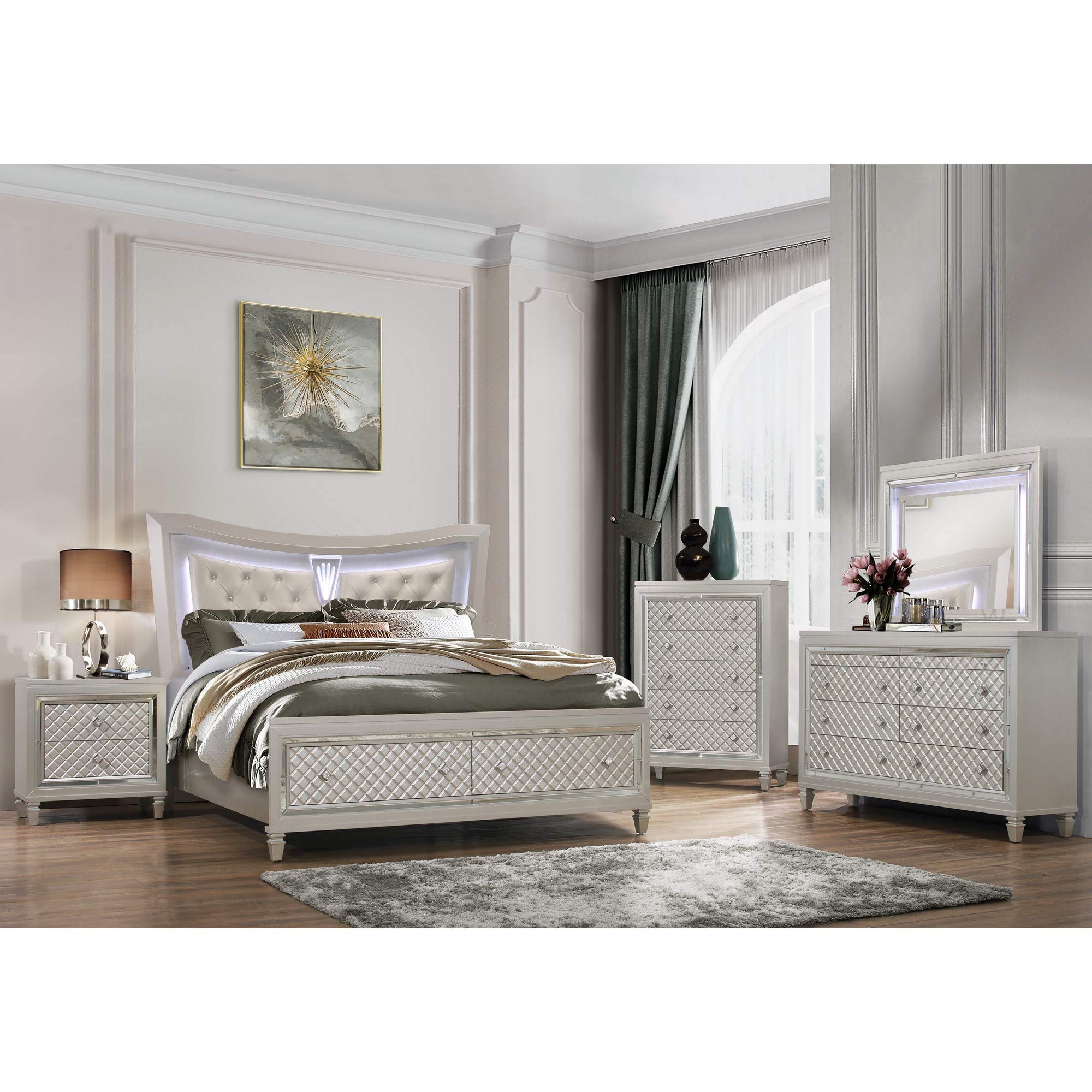 HomeRoots Wood Champagne Toned Dresser with Tapered Acrylic Legs and 2 Jewelry Drawers