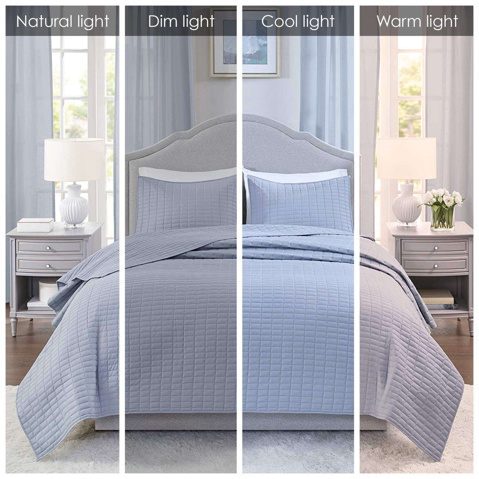 Comfort Spaces Kienna Quilt Set-Luxury Double Sided Stitching Design Summer Blanket, Lightweight, Soft, All Season Bedding Layer, Matching Sham, Blue, Coverlet Twin/Twin Xl(66'X90') 2 Piece