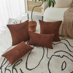 Home Brilliant 12X20 Pillow Cover Set Of 2 Plush Striped Corduroy Velvet Brown Throw Pillows For Couch Sofa Party, 12 X 20 Inch,