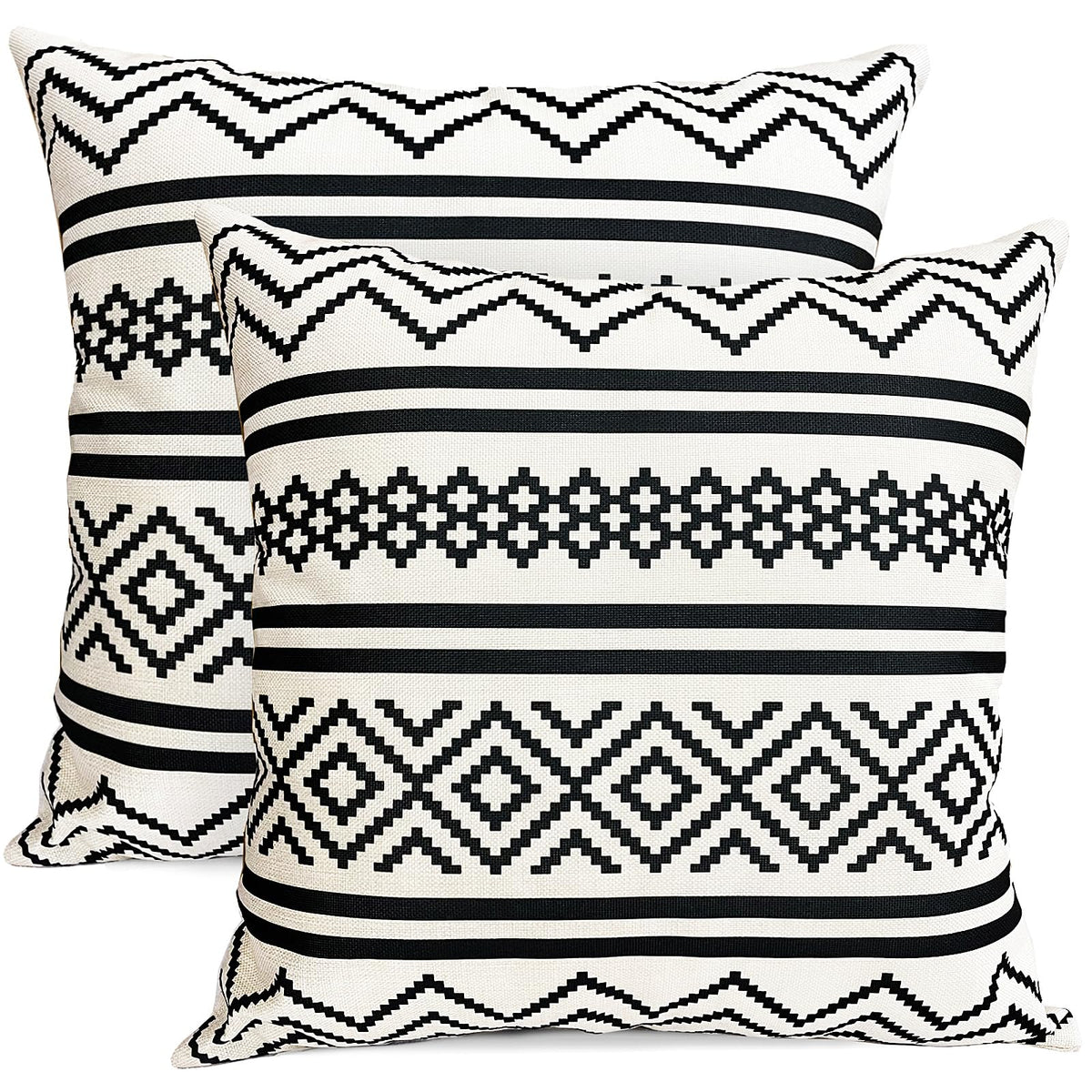 Rysmiyou Decorative Throw Pillow Covers Set Of 2 Black Boho Pillow Covers 18X18 Inch Throw Pillow Cover Linen Pillowcase Modern