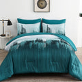 Wongs Bedding Comforter Set King, Teal Green 7 Pieces Bed In A Bag Colorful Abstract Art Gradient Comforter Soft Microfiber Bedd