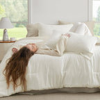 Bedsure King Size Comforter Set - 7 Pieces White King Bedding Set For All Seasons, Boho Contrasting Design Bed In A Bag With Comforter, Sheets, Pillowcases & Shams