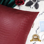 Brawarm Faux Leather Pillow Covers 20 X 20 Inches, Deep Red Leather Pillow Covers Pack Of 2, Crocodile Leather Decorative Throw