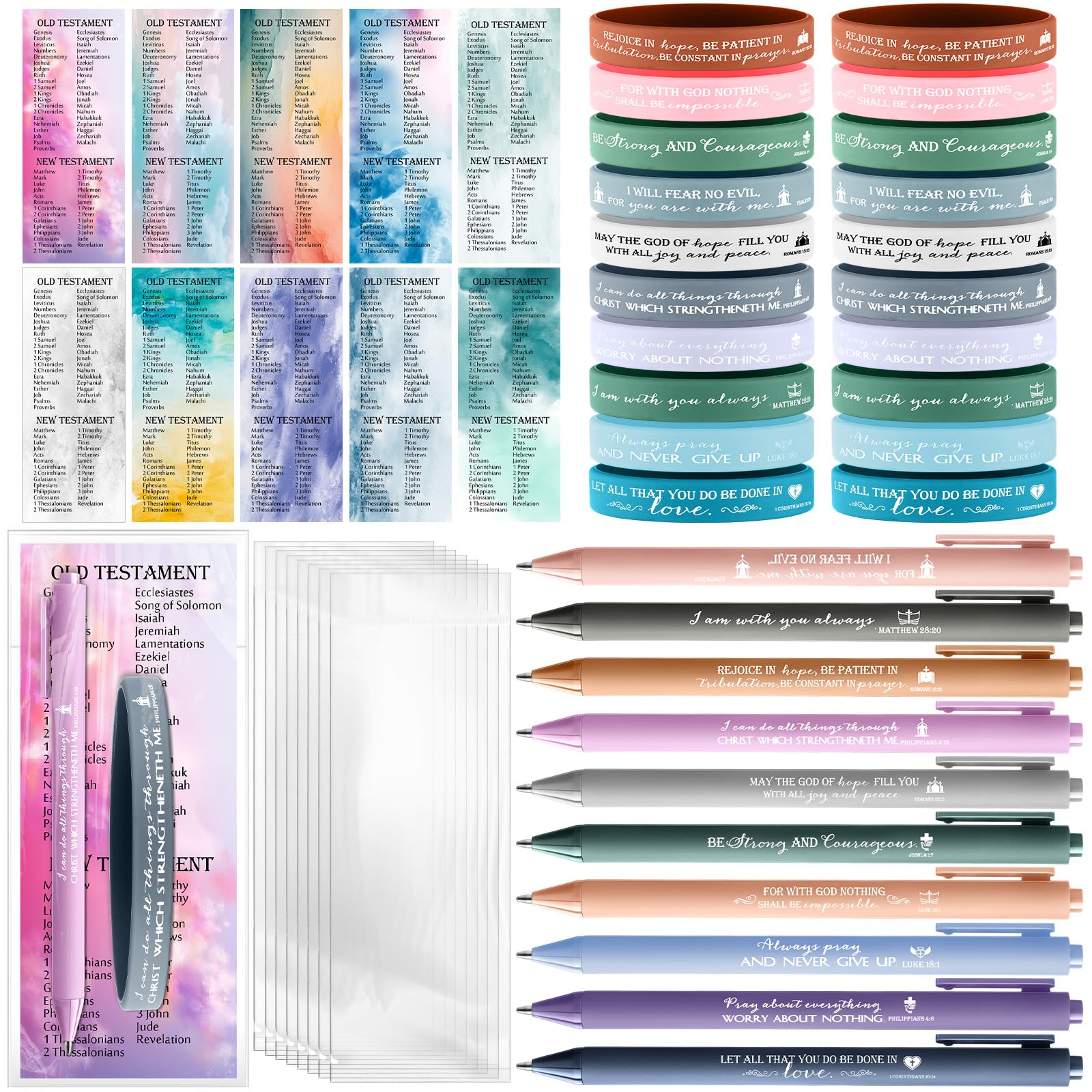 Sayglossy 50 Sets Valentine'S Day Christian Gift Bulk 50 Bible Verse Ballpoint Pens 50 Christian Silicone Bracelets And 50 Bible