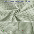 Phf 100% Cotton Waffle Weave Blanket Twin Size 66'X90' - Lightweight Cozy Washed Soft Breathable Throw Blanket - Great Blanket Layer For Couch Bed Sofa - Elegant Aesthetic Home Decoration - Sage Green