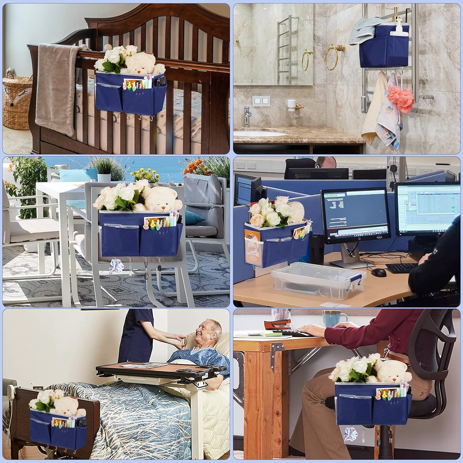 Frjjthchy Bedside Storage Organizer 5 Pockets With 4 Hooks Hanging Storage Bag For Headboards/Bunk Bed (2Pack Dark Blue)