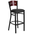 Flash Furniture HERCULES Series Black 4 Square Back Metal Restaurant Barstool - Mahogany Wood Back, Black Vinyl Seat