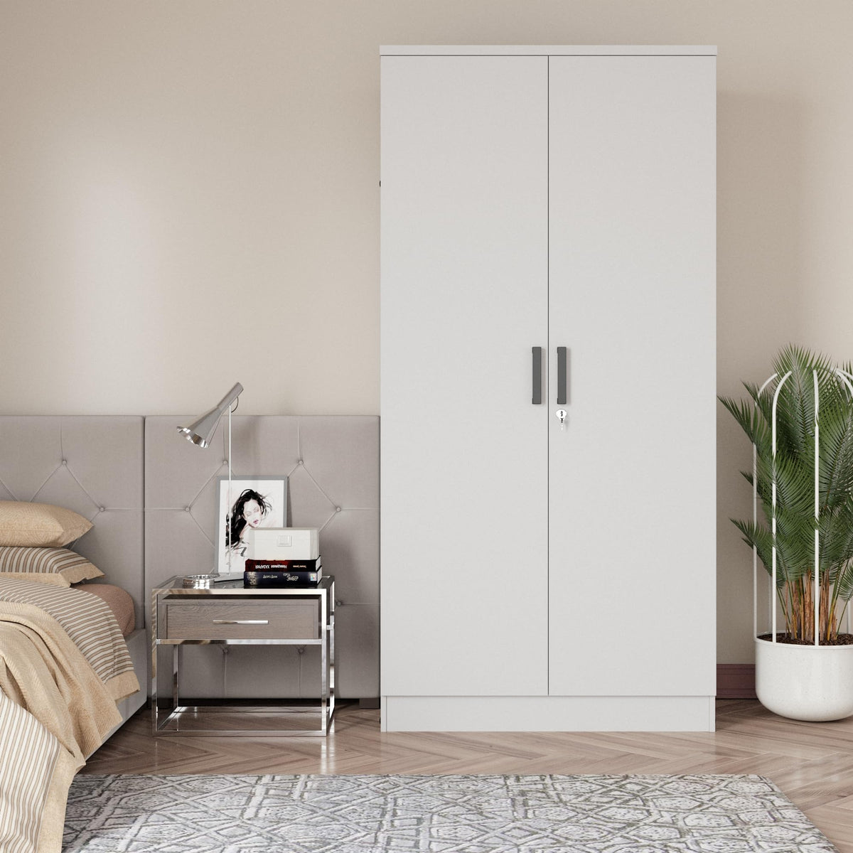 Woodpeckers Furniture And Mattress 2 Doors Wardrobe with Shelves (White)