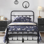 Yaheetech Classic Metal Platform Bed Frame Mattress Foundation With Victorian Style Iron-Art Headboard/Footboard/Under Bed Storage/No Box Spring Needed/Twin Size Black