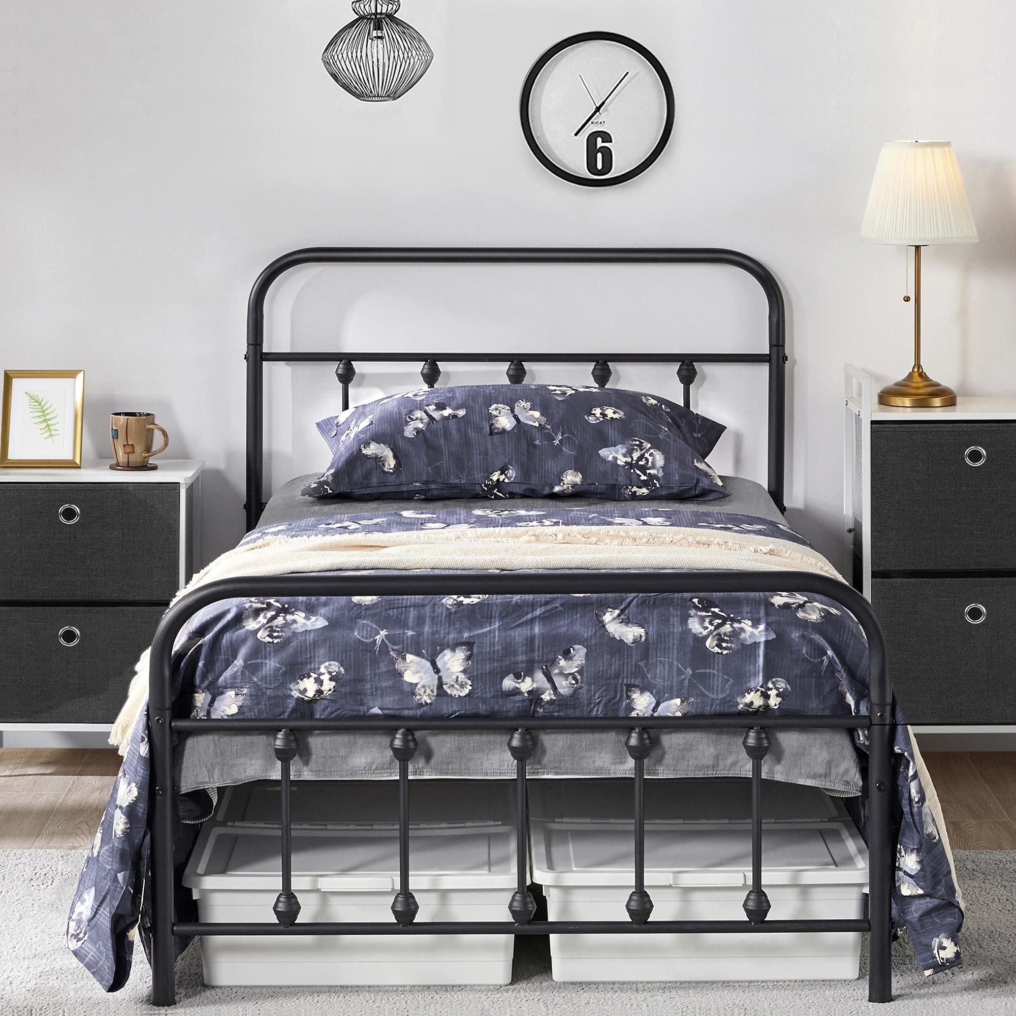 Yaheetech Classic Metal Platform Bed Frame Mattress Foundation With Victorian Style Iron-Art Headboard/Footboard/Under Bed Storage/No Box Spring Needed/Twin Size Black