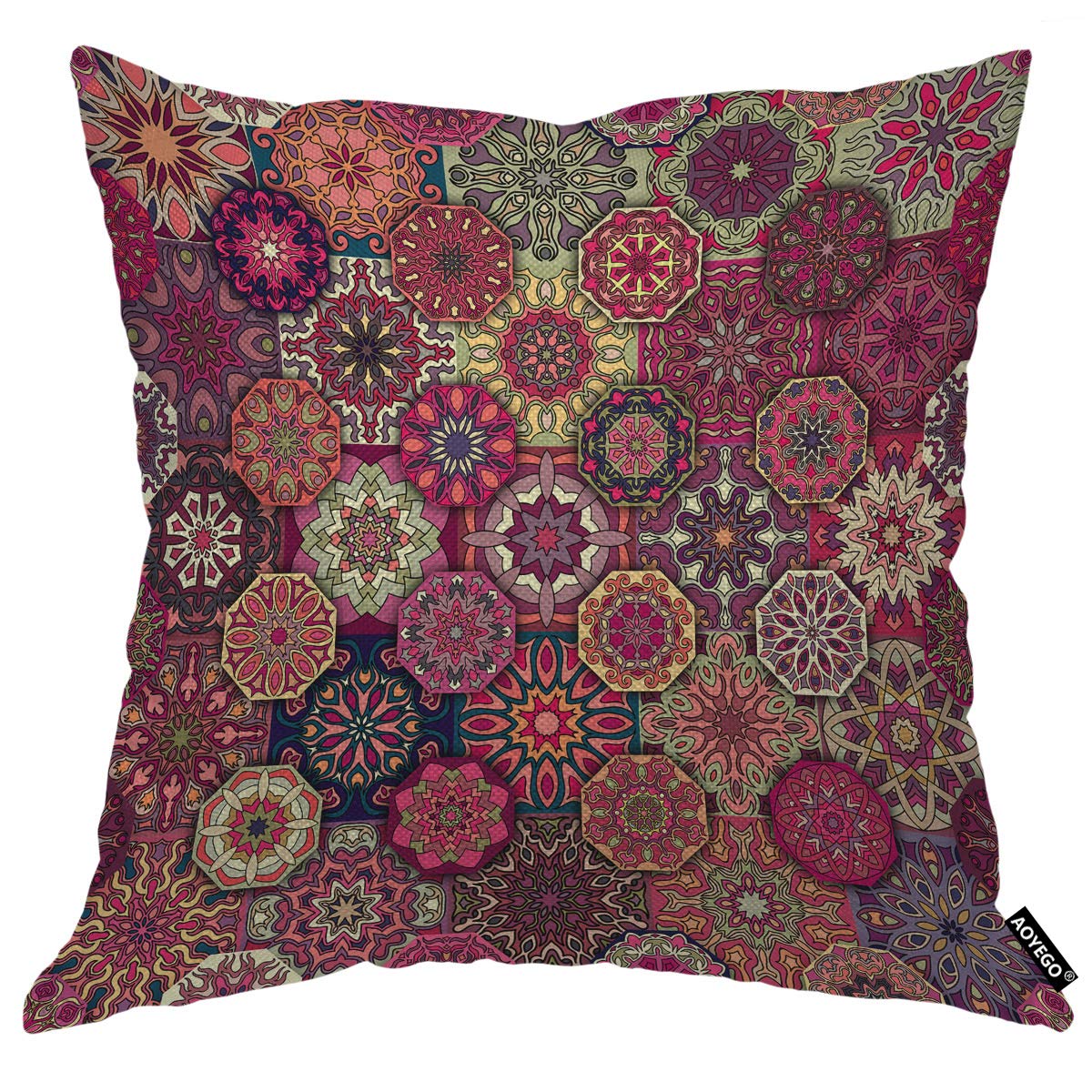 Aoyego Floral And Mandala Throw Pillow Cover African Bohemian Geometric Batik Color Ethnic Flower Pillow Case 18X18 Inch Decorat