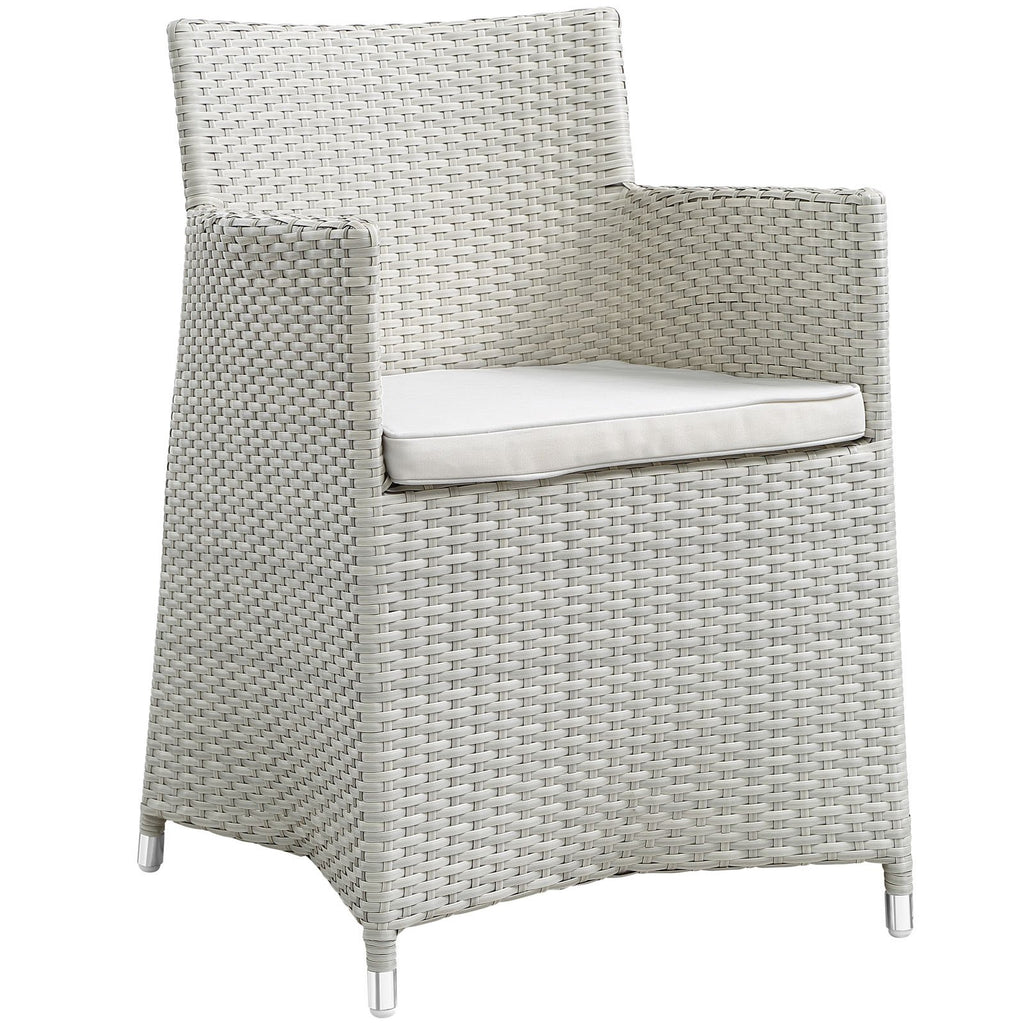 Modway Junction Wicker Rattan 7-Piece Outdoor Patio Dining Set with 63" Dining Table and Six Dining Armchairs with Cushions in Gray White