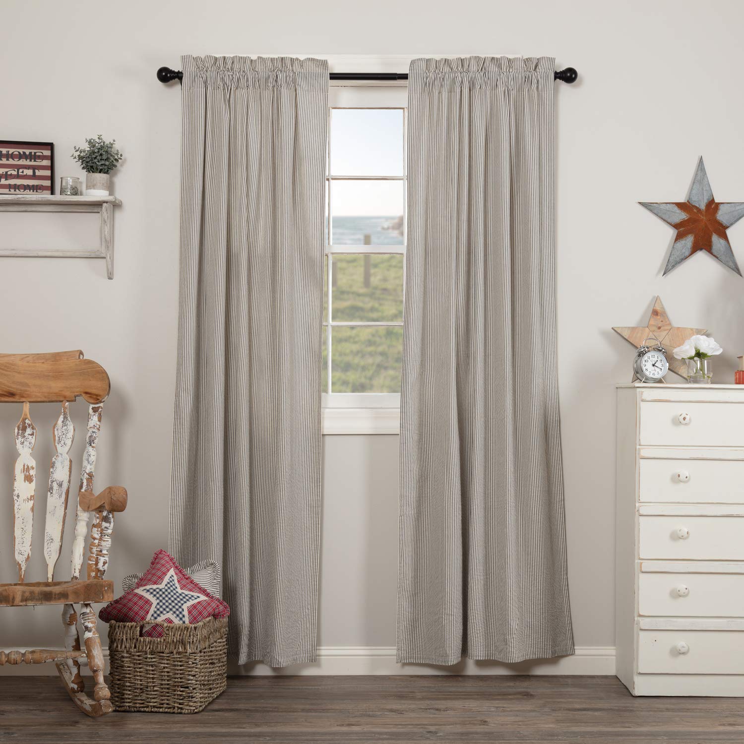 Vhc Brands Hatteras Seersucker Ticking Stripe Curtain, Panel Set 84X40, Blue