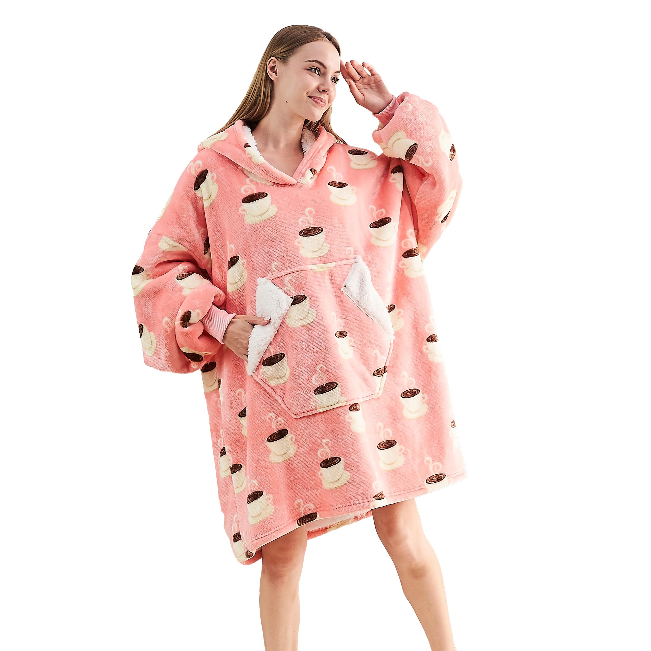 Ramees Wearable Blanket Hoodie, Oversized Sherpa Fleece Sweatshirt Blanket With Sleeves And Pockets (Coffee)