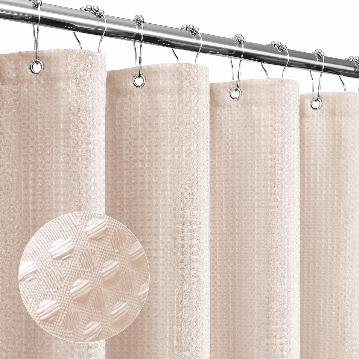 Gibelle Blush Pink Shower Curtain, Waffle Weave Textured Fabric Shower Curtain for Bathroom - Soft Cloth & Hotel Spa Luxury, Wat