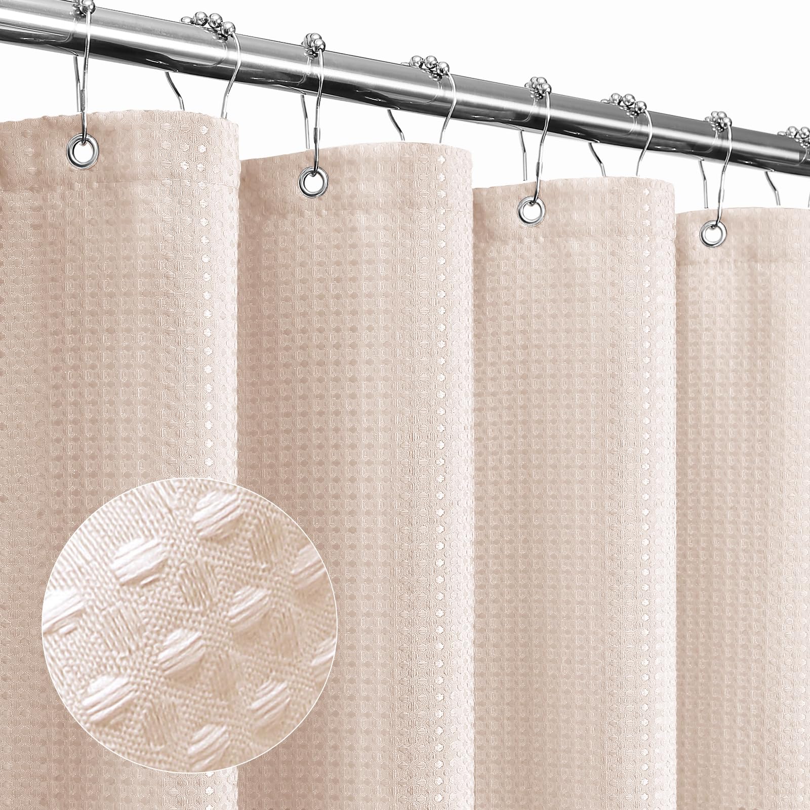 Gibelle Blush Pink Shower Curtain, Waffle Weave Textured Fabric Shower Curtain for Bathroom - Soft Cloth & Hotel Spa Luxury, Wat