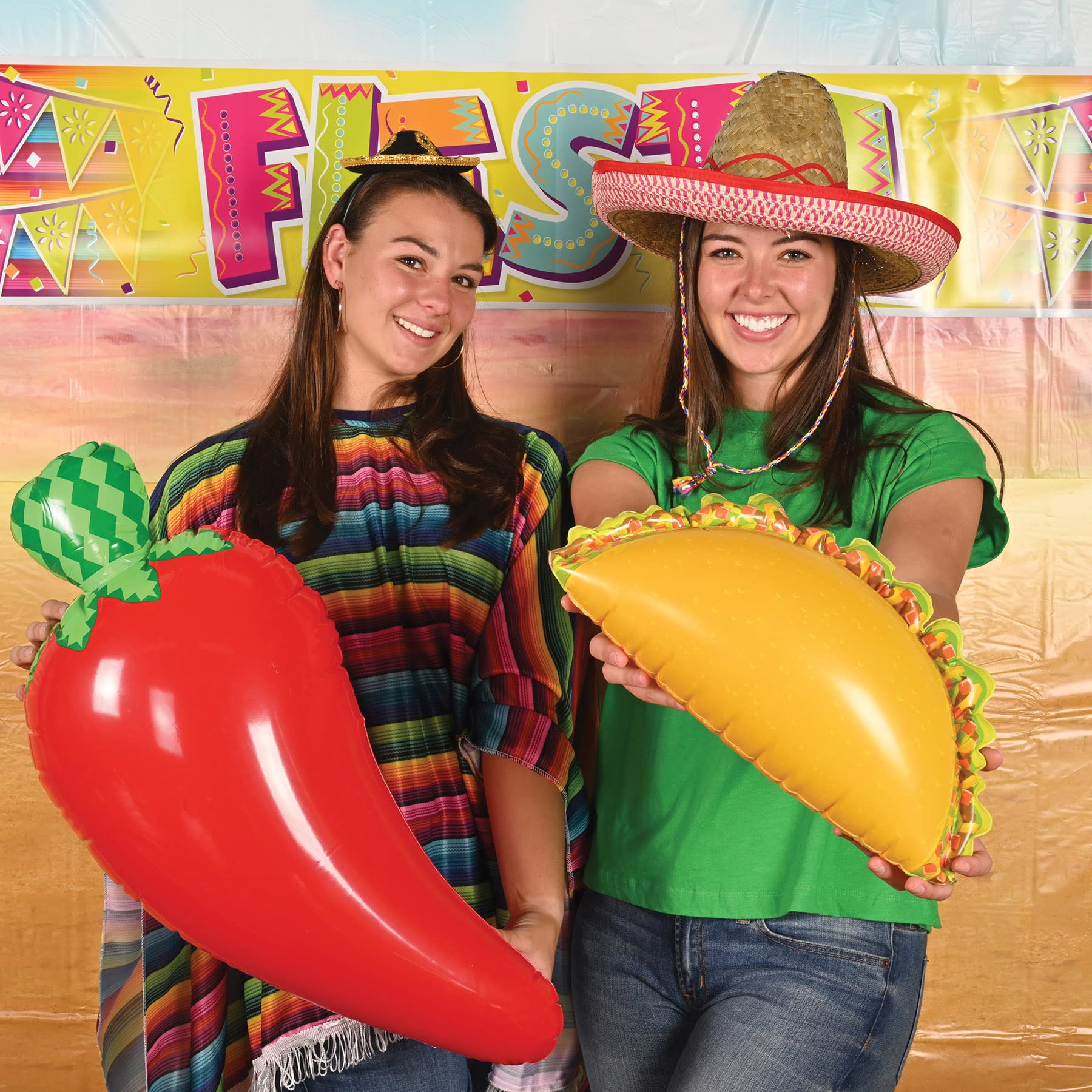 Beistle 2 Piece 30'' Plastic Large Inflatable Chili Pepper Decorations, Blow Up Accessories For Cinco De Mayo Mexican Theme Fies