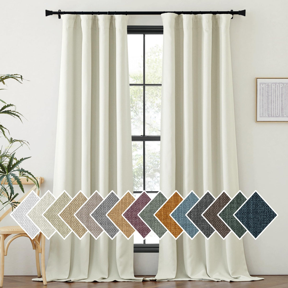 Nicetown Room Darkening 120 Inch Curtains For Bedroom, Faux Linen Dual Rod Pockets & Hook Belt Light Blocking Noise Dampening Wi