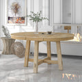 Lumisol Round Dining Table For 6, Solid Wood Extendable Kitchen Table With Removable Leaf For Small Space, Farmhouse Dinner Tabl