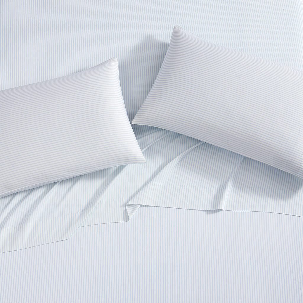 Laura Ashley - King Sheets, Soft Sateen Cotton Bedding Set - Sleek, Smooth, & Breathable Home Decor (Ramona Blue, King)