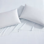 Laura Ashley - King Sheets, Soft Sateen Cotton Bedding Set - Sleek, Smooth, & Breathable Home Decor (Ramona Blue, King)