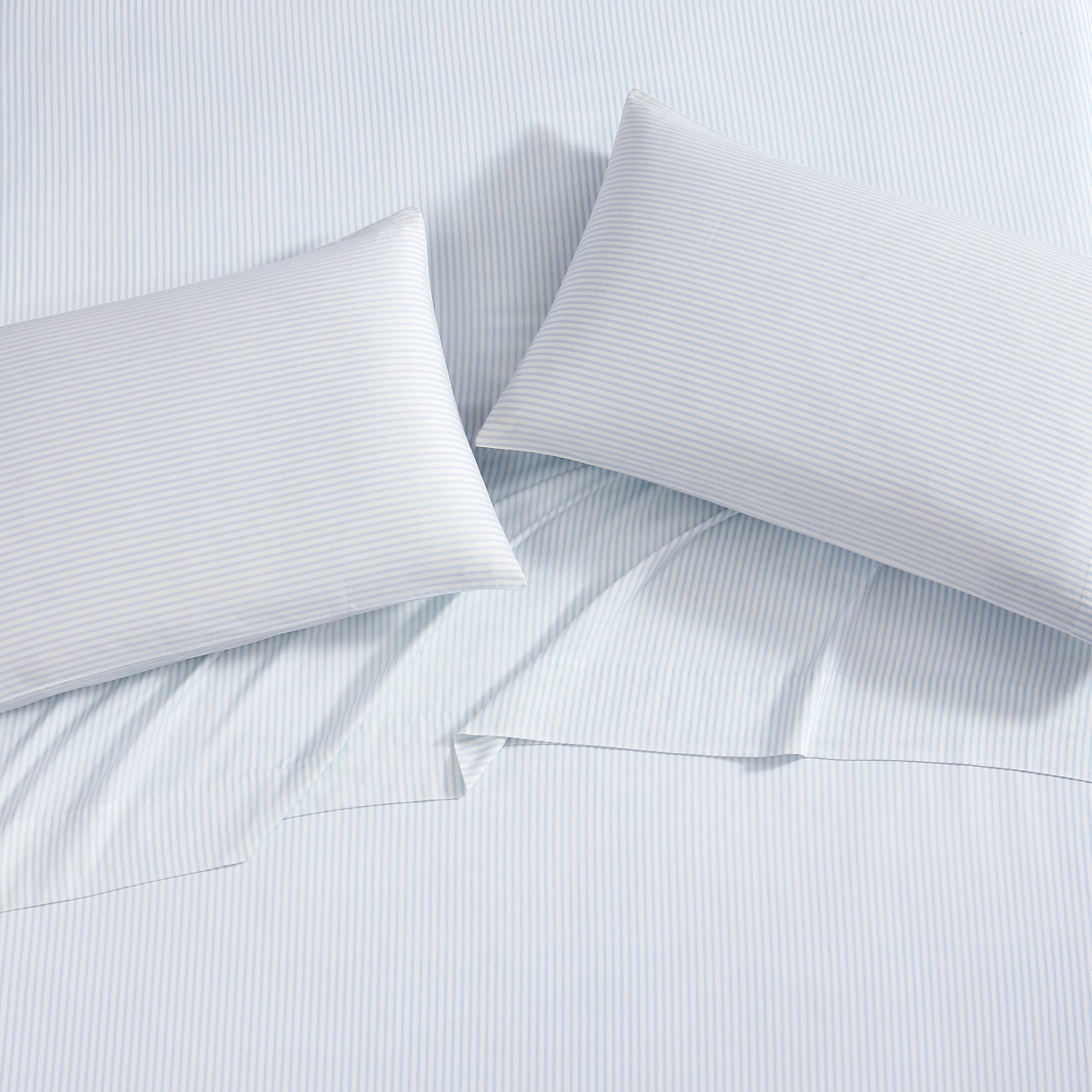 Laura Ashley - King Sheets, Soft Sateen Cotton Bedding Set - Sleek, Smooth, & Breathable Home Decor (Ramona Blue, King)