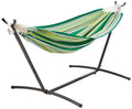 Amazon Basics Double Hammock with 9-Foot Space Saving Steel Stand and Carrying Case, 450 lb Capacity, Vigor Green, 110x47x43 inc