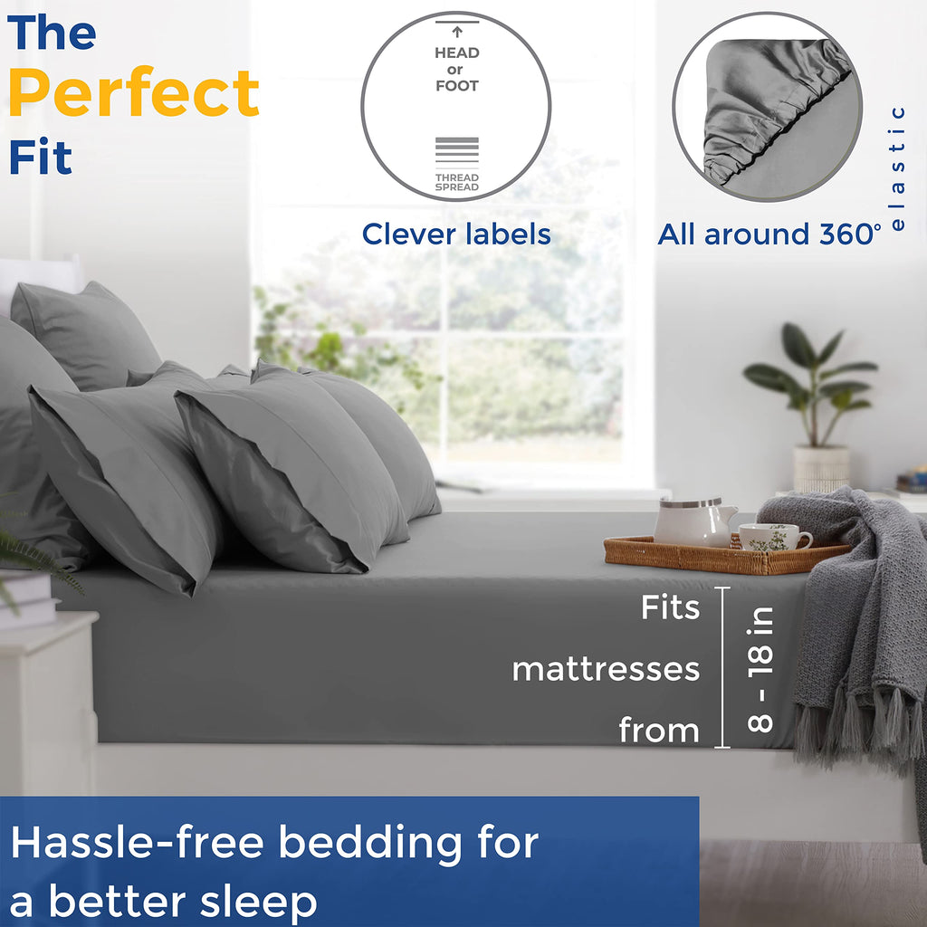 Pure Egyptian Split King Size Cotton Bed Sheets Set (King Split,600 Thread Count) Dark Grey Bedding And Pillow Cases (5 Pc) - Egyptian Cotton Sheets Split King Size Bed-Sateen Sheets-16?Deep Pocket