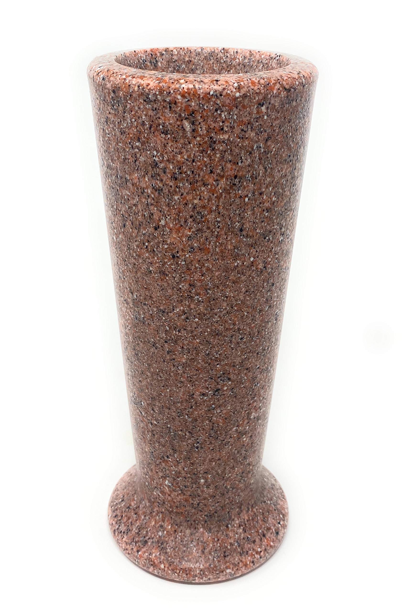 OPTIMUM Slim Memorial Cemetery Flower Vase - Plastic (North American Pink Granite) with Metal Ground Spike, Grave Marker, Decora