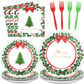 gisgfim 96 Pcs Christmas Paper Plates Napkins Party Supplies Holly Leaf Party Tableware Decorations Favors for Merry Christmas B