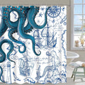 Fungarth Long Blue Nautical Octopus Shower Curtain Navy Mermaid Funny Ocean Kraken Shower Curtains for Bathroom Cool Anchor Coas
