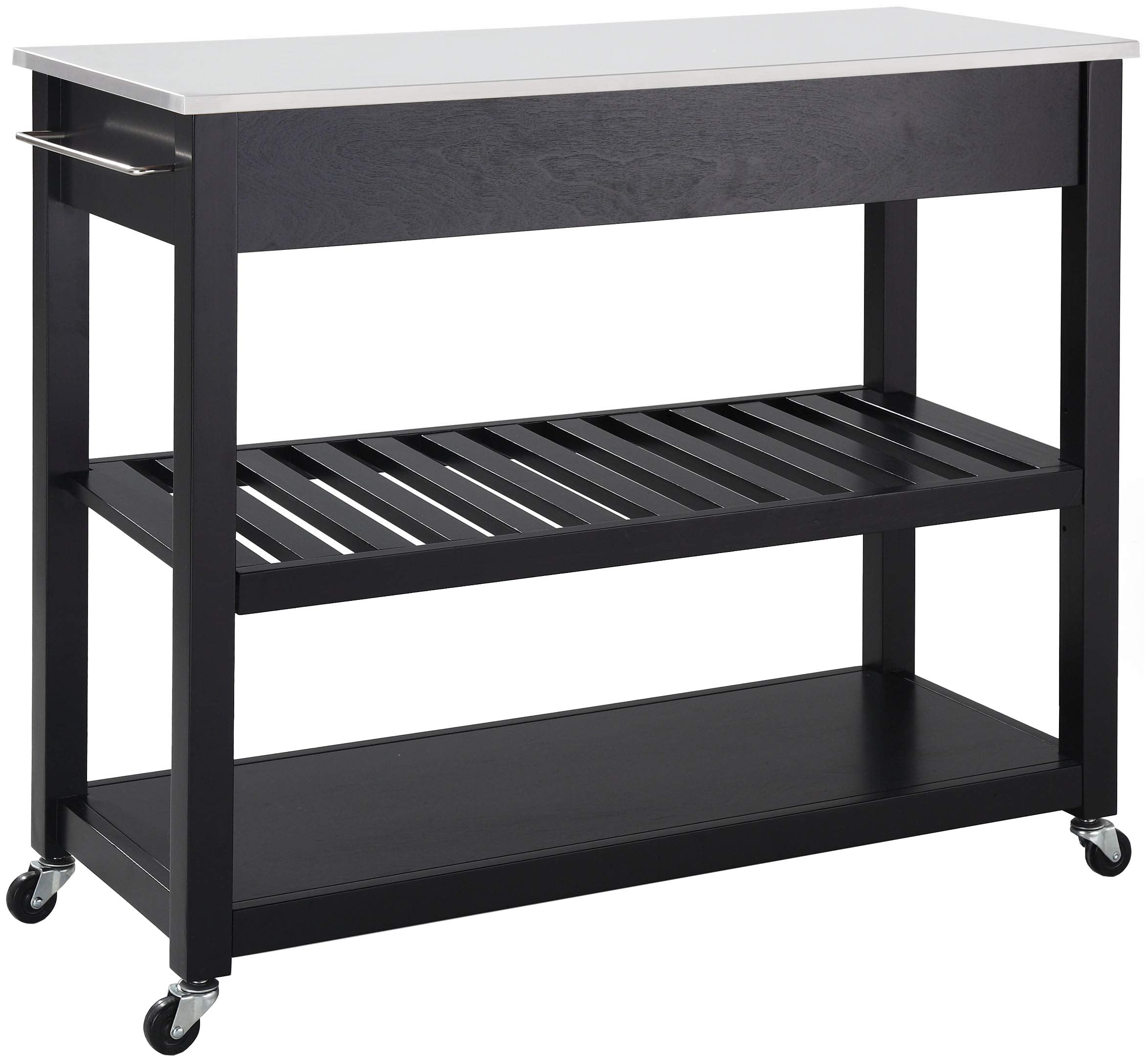 Crosley Furniture Stone Top Kitchen Prep Rolling Cart, Microwave Stand, Coffee Bar, With Shelves, Black