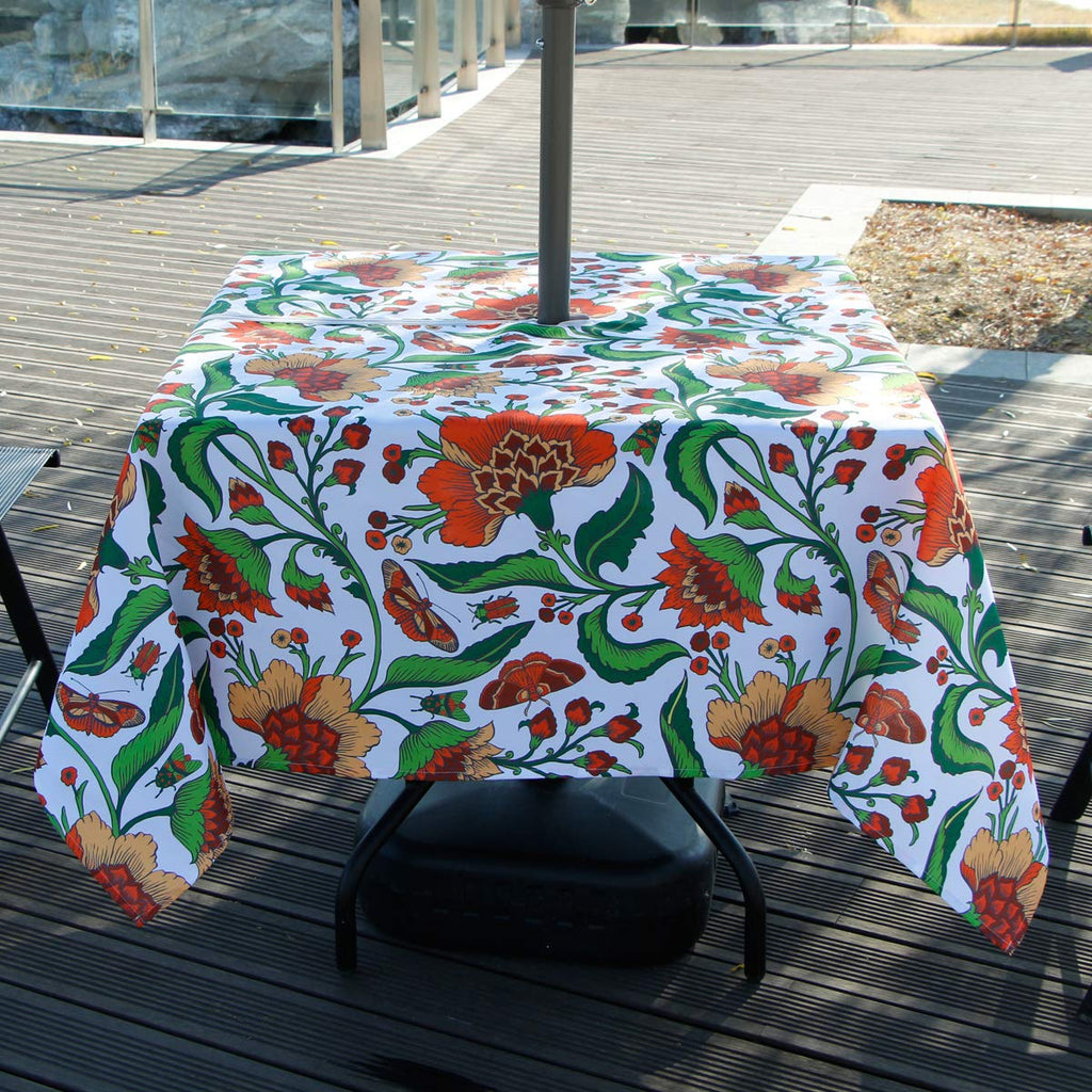 Ehousehome Outdoor Indoor 60Inch Squaretablecloth With Umbrella Hole And Zipper, Waterproof Zippered Patio Table Cloths, Spring/Summer Table Covers For Backyard Circular Table/Bbqs/Picnic