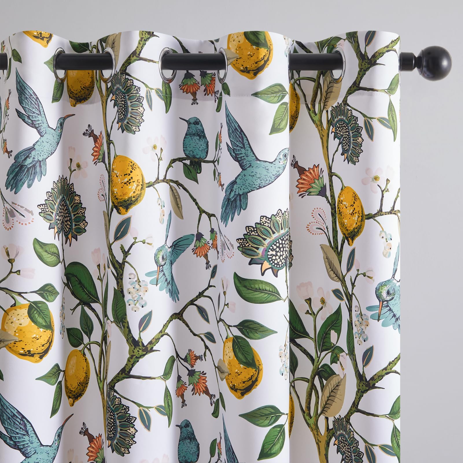 Topfinel White Pretty Pioneer Woman Blackout Curtains 63 Inches Length 2 Panels, Aesthetic Retro Botanical Floral Hummingbird Pr