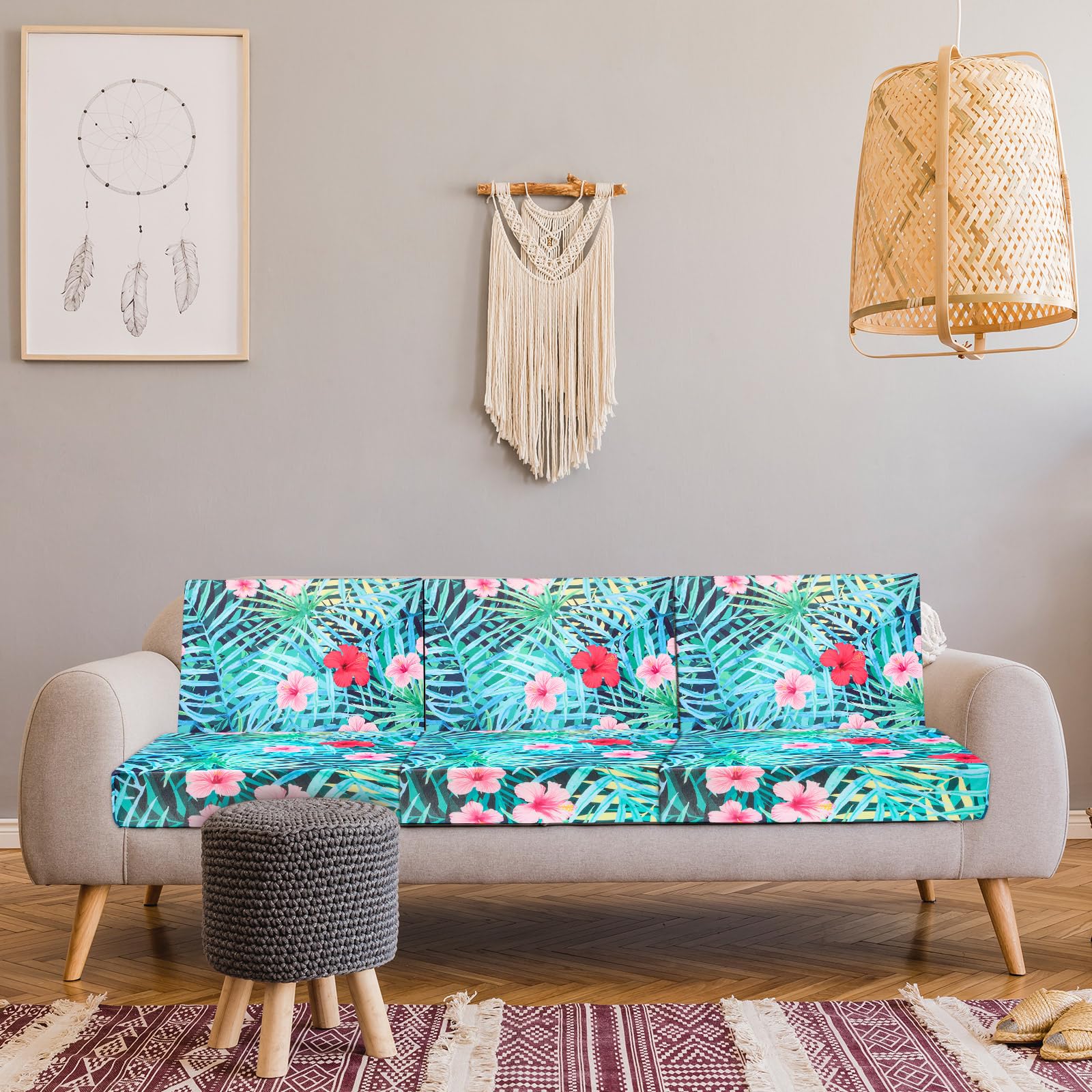 Newwiee 12 Pcs Patio Stretch Sofa Cushion Covers Outdoor Cushion Cover Replacement Couch Slipcover Summer Palm Leaf Sofa Seat Cover Flexibility Chair Cushion Cover Porch Patio Furniture Protector